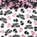 Glitter skull and happy birthday confetti for Halloween and birthday party decorations. - Pink Halloween Birthday Skull Confetti / 100pcs Pack