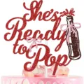 Red glitter She's Ready to Pop cake topper for baby shower birthday party decor supply - With Glue Dots and Wooden Stick