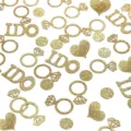 Coriandoli da tavola per matrimonio glitterati d'oro con forme di anello IDO e cuore. - Coriandoli Cuore Anello Glitter Oro (120 Pezzi/Confezione)
