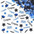 Graduation party confetti scatter table decorations with glitter caps and 2026 numbers. - Blue Graduation Cap Confetti / 100pcs Pack