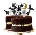 Halloween black glitter cake topper set witch bat ghost dessert table decoration party supply - Classic Festival Multi-Element Combination Style / 14 Pieces/Pack
