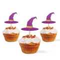 Halloween purple glitter witch hat cupcake toppers party dessert food decoration picks set - Witch Hat Style / 12 Pieces/Pack / Assembled Finished Product