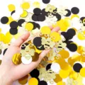 Bee party confetti decorations, black white gold paper circles and glitter bee scatter table. - 180 Sheets/Pack / Gold Bee + Gold Black White Confetti