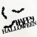 Halloween cake topper black bat and happy halloween sign party dessert table decor - Letters And Bat Style / 3 Pieces/Pack