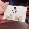 S925 silver needle pearl rhinestone bow earrings elegant fashion jewelry for women - Bow Knot Stud Earrings