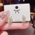 Gold-plated rhinestone fishbone stud earrings with S925 silver needle for women. - Fishbone Stud Earrings