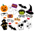 Halloween photo booth props set, funny paper masks and decorations for party events. - 22-Piece Set