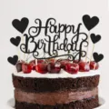 Set de adornos para tarta de cumpleanos brillo negro corazon decoracion de fiesta - Decoración para tarta Happy Birthday con corazón negro