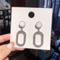 Koreaanse stijl ovale strass bungelende oorbellen met schelpknopjes damesmode sieraden - Zilver Ovaal
