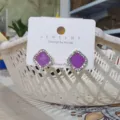 Paarse vierkante strass-oorknopjes met S925 zilveren stiftjes, minimalistische Koreaanse sieraden. - Vierkant parelmoer paars