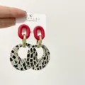Trendy S925 silver post acrylic geometric leopard drop circle earrings for women. - Black & White Checkered Red