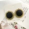 Vintage Retro Metallkette Leder runde schwarze Ohrringe mit S925 Silber Nadel schick - Schwarz