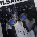 Retro blaue Leder runde Ketten Ohrringe für Damen, Nische Design geometrische Silber Ohrstecker. - Klein-Blau