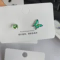 Modische asymmetrische grüne Schmetterling und Kristall Ohrstecker für Damen Schmuck. - Blaugrüner Schmetterling