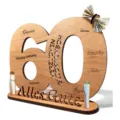 Wooden 60th Birthday Money Gift Card Table Decoration Personalised Engraved Number Sign Present - Age 60 / Natural Wood 30x22x0.5cm