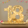 Wooden 18th birthday number sign light decoration gift party celebration guestbook display. - 18