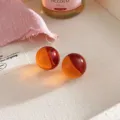 Retro Hong Kong style candy colored round resin earrings, niche design high end jewelry trend. - Coffee