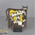 Wooden cat puzzle game detail, interlocking animal wooden blocks, cute desk decor toy. - Wooden Cat Educational Game / 16*16cm