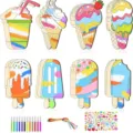 Détail ensemble d'artisanat de peinture sur glace en bois DIY pour enfants, pièces en bois. - Ensemble de Tranches de Crème Glacée / 24 Pièces/Ensemble
