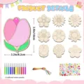 Ensemble d'artisanat de peinture de fleurs en bois DIY pour enfants avec 12 crayons - Ensemble de Tranches de Fleurs / 27 Pièces/Pack