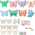 Kit d'artisanat de peinture de papillon en bois DIY pour enfants avec tranches de bois et strass. - Ensemble de Tranches de Papillon / 27 Pièces/Pack
