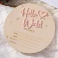 Wooden Hello World newborn milestone card baby announcement sign newborn photography prop - 15cm / Style 2