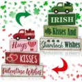 Double-sided wooden block table centerpieces for Valentine and St. Patrick Day tiered trays. - Style A