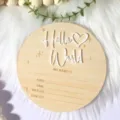 Wooden newborn birth announcement card round baby milestone board hello world design - 15cm / Style 1