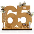 Wooden 65th birthday money gift holder table decoration wood number cutout stand present. - 65 Years Old / Natural Wood 30x22x0.5cm