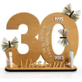 Wooden 30th birthday money gift stand detail, laser cut wooden number 30 with german greetings. - 30 Years Old / Natural Wood 30x22x0.5cm