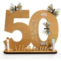 Wooden 50th Birthday Money Gift Holder Stand DIY Cash Greeting Card Wood Craft Decoration - Age 50 / Natural Wood 30x22x0.5cm