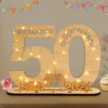 Hölzernes 50. Geburtstag LED Tischschild Jubiläum Dekoration Party Holz Geschenk - 50