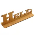 Wooden desktop ornament with hollow English letters and heart design for home wedding decor. - HELLO
