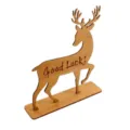 Wooden deer tabletop ornament with Good Luck text, ideal for home decor or holiday gifts. - Deer