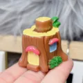 Cute miniature resin tree stump house figurine for DIY craft decoration and creative displays. - Style N House, 1 Piece, 35x38mm