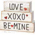 Valentine rustic wooden block tier tray decor love xoxo be mine table sign gifts! - Fresh Style