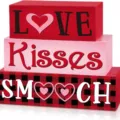 Valentine's wooden heart block tiered tray farmhouse tabletop decor love sign gift. - Cute