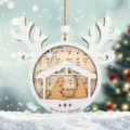 Houten kerstboom hangend ornament kerststal met rendiergewei en mooi bladmuziek design. - Aangepast / C-2