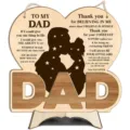 Father's Day wooden plaque gift, heart-shaped dad sign with stand and heartfelt message. - DAD Ornament