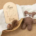 Targhetta miliare in legno per neonato 100 giorni supporto fotografico stile foresta - Stile 100 giorni / Numero 100 e Punti di Colla