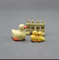Cute resin yellow duck miniature figurines set with a small fence for desktop micro landscape decor. - Duck 3-Piece Set