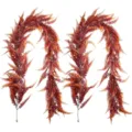 Artificial fern hanging vine autumn color fake plant green for home wedding wall decor 2pcs - Red