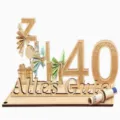 Wooden birthday money gift holder stand with German engraving party decoration display - 40 Years Old / Natural Wood Color