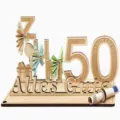 Wooden birthday money gift holder with German text for creative party celebration. - 50 Years Old / Natural Wood Color