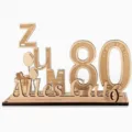 Wooden 80th birthday party decoration sign, German blessing craft gift for tabletop display. - 80th Birthday / Natural Wood Color