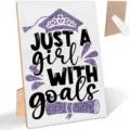 Wooden graduation desk plaque detail showing the purple glitter tiara cap sign and rear stand. - Style 7
