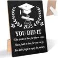 Wooden graduation plaque detail shot showing engraved inspirational text and back stand feature. - Style 9