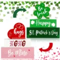 Double-sided wooden block table centerpiece, Valentine and St. Patrick's Day decor. - Style C