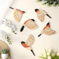 Holz Vögel Wanddekoration Set, Oranger Schwarzer Holz Vogel Wandkunst für Zuhause - Rückseitige Haken / Orange