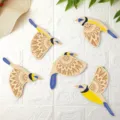 Holz fliegende Vögel Wanddekoration 5 Stück Set, Boho Stil Holzkunst für Wohnzimmer Zuhause. - Rückseitige Haken / Blau